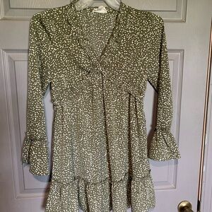 Green and Cream Ruffled Tiered Mini Sundress